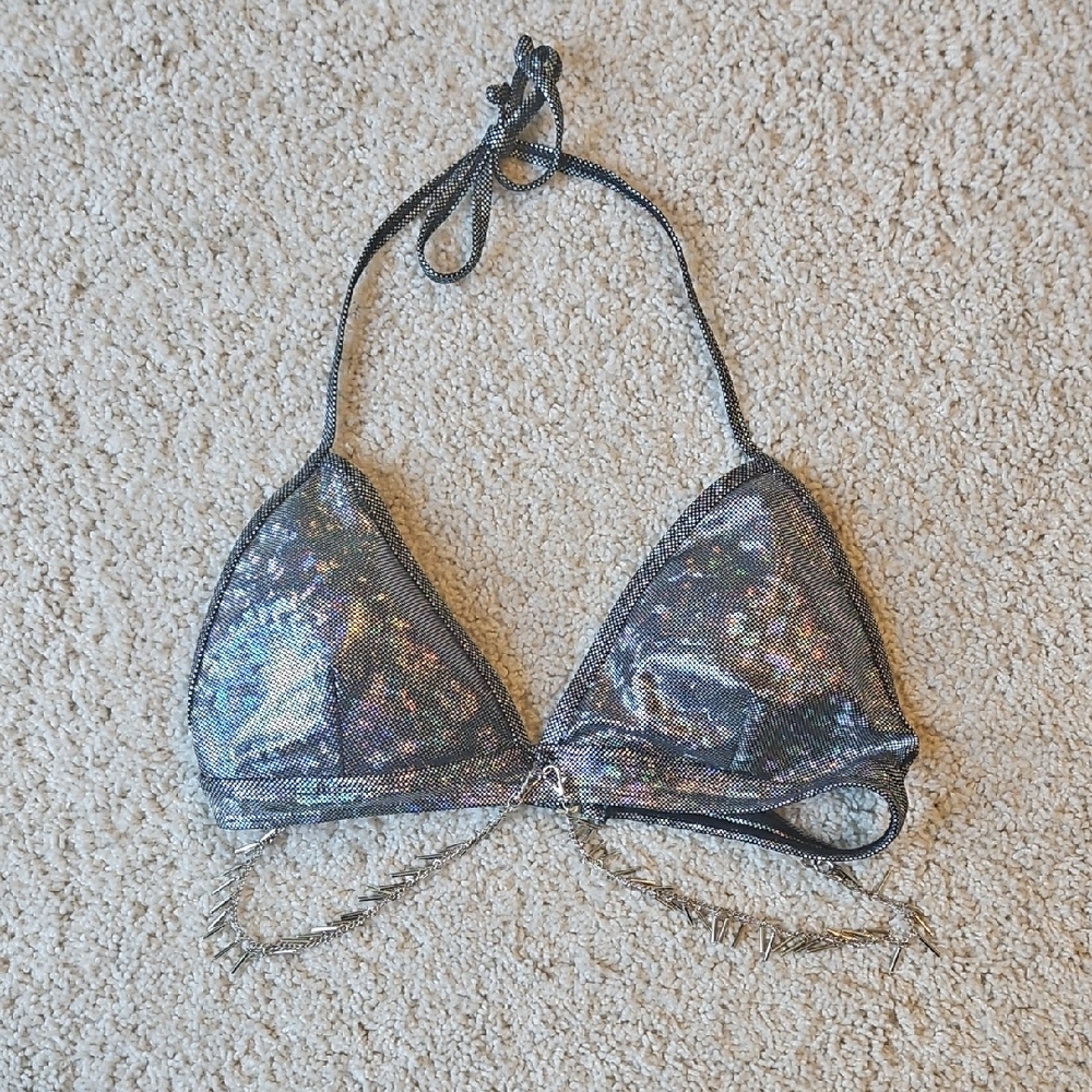 Women’s Iridescent Silver Triangle Bikini Top